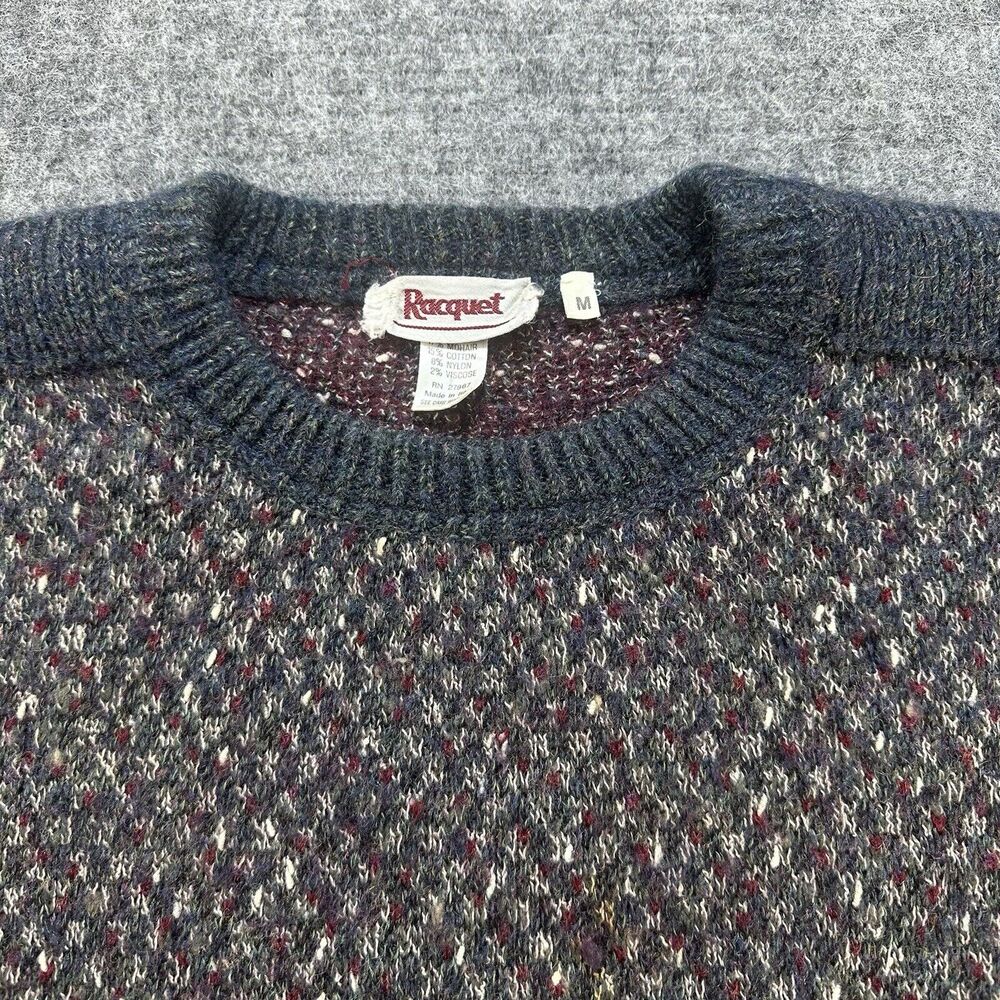 Vintage Racquet Men's Sweater Medium Gray Made in Italy Angora Wool Grandpacore - Picture 2 of 13